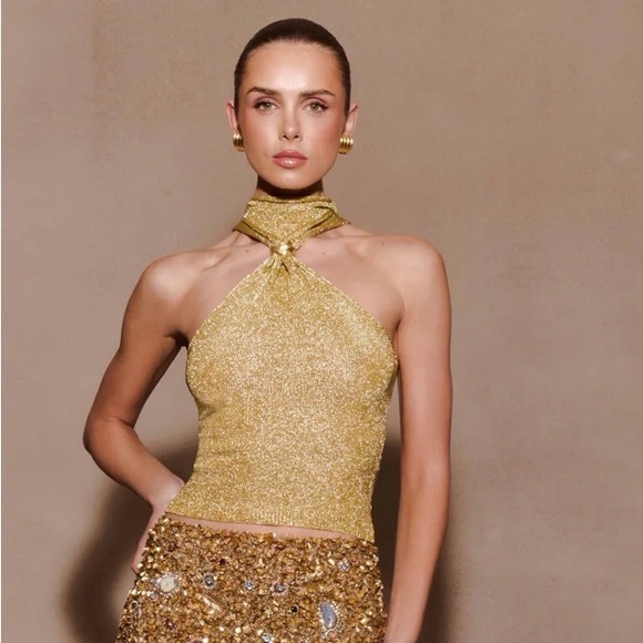 Meshki Tops - Meshki Gold Glitter Tank Top